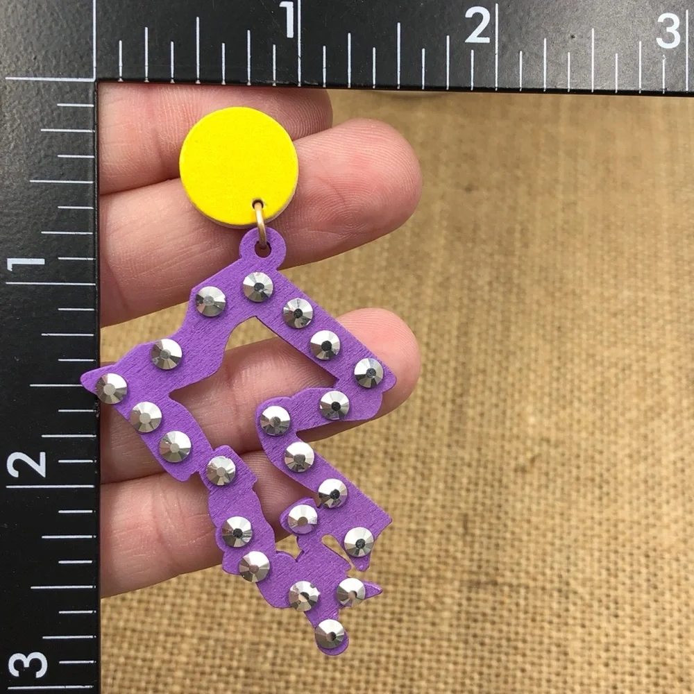 Large Louisiana State Shape Bling Wood Earrings - Picture 4 of 5